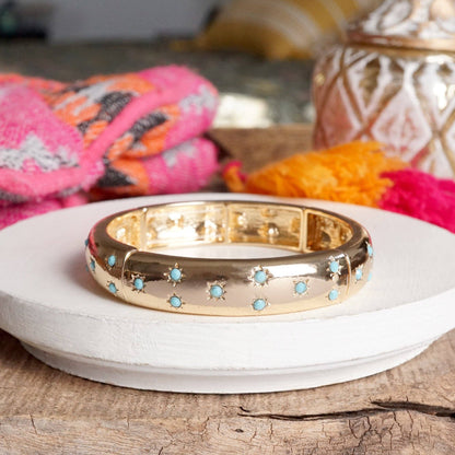 Gold Eternity Stretch Bangle Turquoise