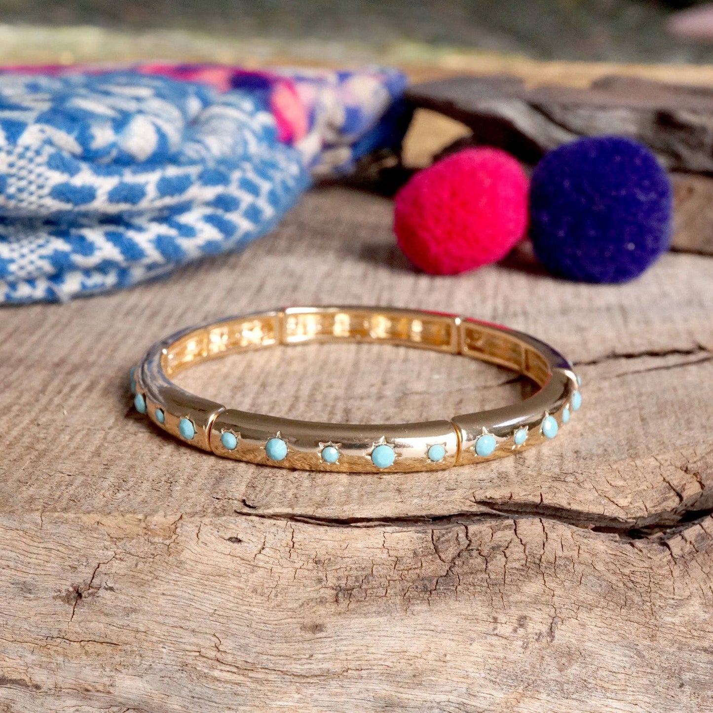 Gold Eternity Stretch Bangle Turquoise