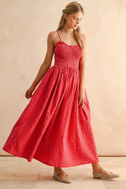 GINGHAM PRINT LONG DRESS