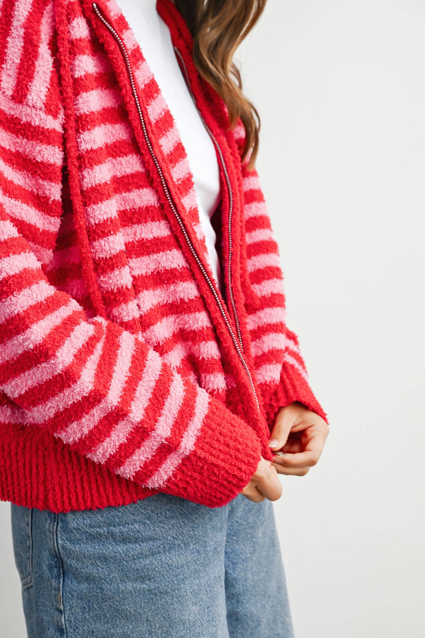 Pink Combo Stripe Zip-Up