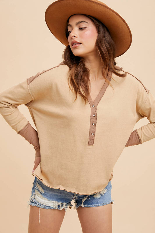 WASHED COTTON HENLEY TOP