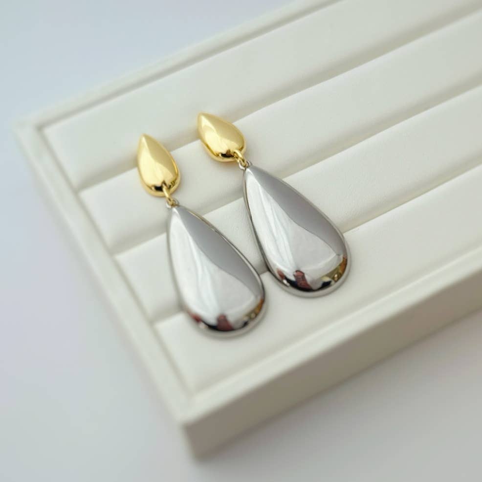 Mixed Metal Dangle Statement Earrings Silver Gold-Filled