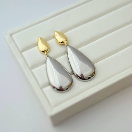 Mixed Metal Dangle Statement Earrings Silver Gold-Filled
