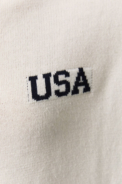 COLLARED "USA" FLAG HALF ZIP SWEATER
