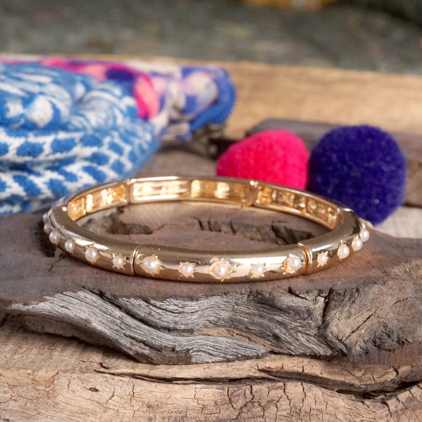 Gold Eternity Stretch Bangle Turquoise