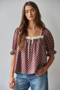 Polka Dot Square Neck Puff Sleeve Top