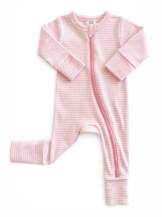 Pink Stripe / Ribbed Romper