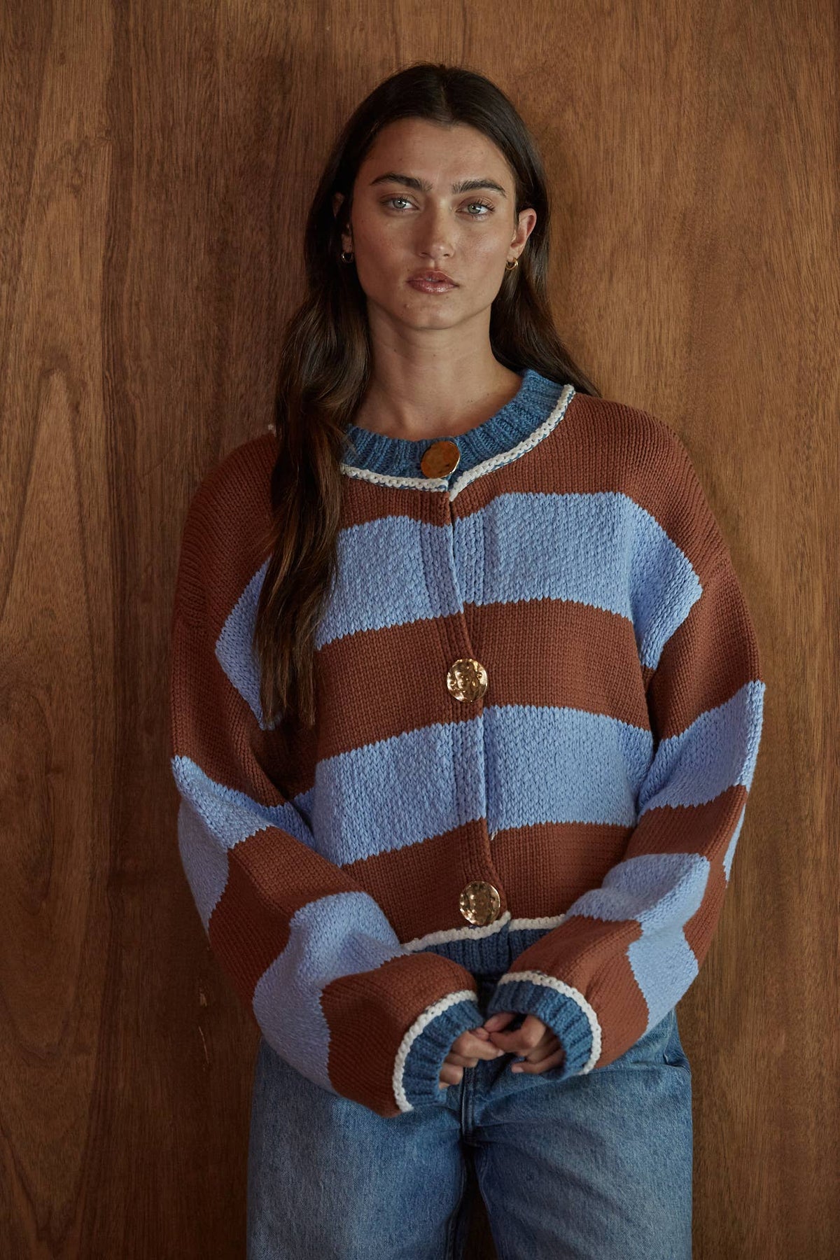 Knit Sweater Striped Blue/Brown