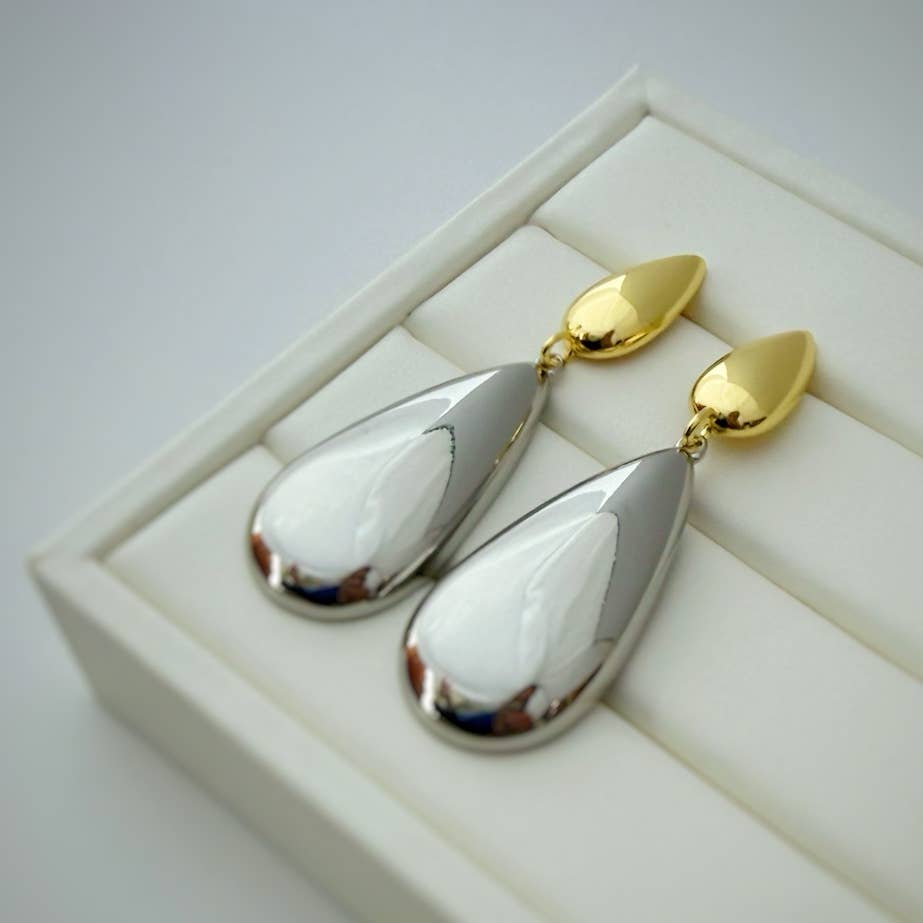 Mixed Metal Dangle Statement Earrings Silver Gold-Filled