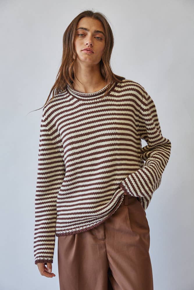 Stripe Knit Sweater Chocolate