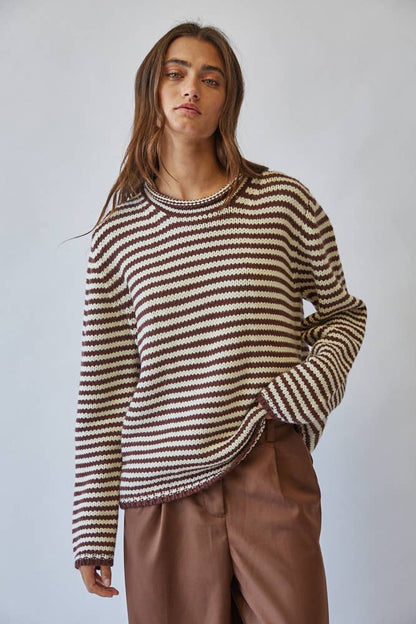 Stripe Knit Sweater Chocolate
