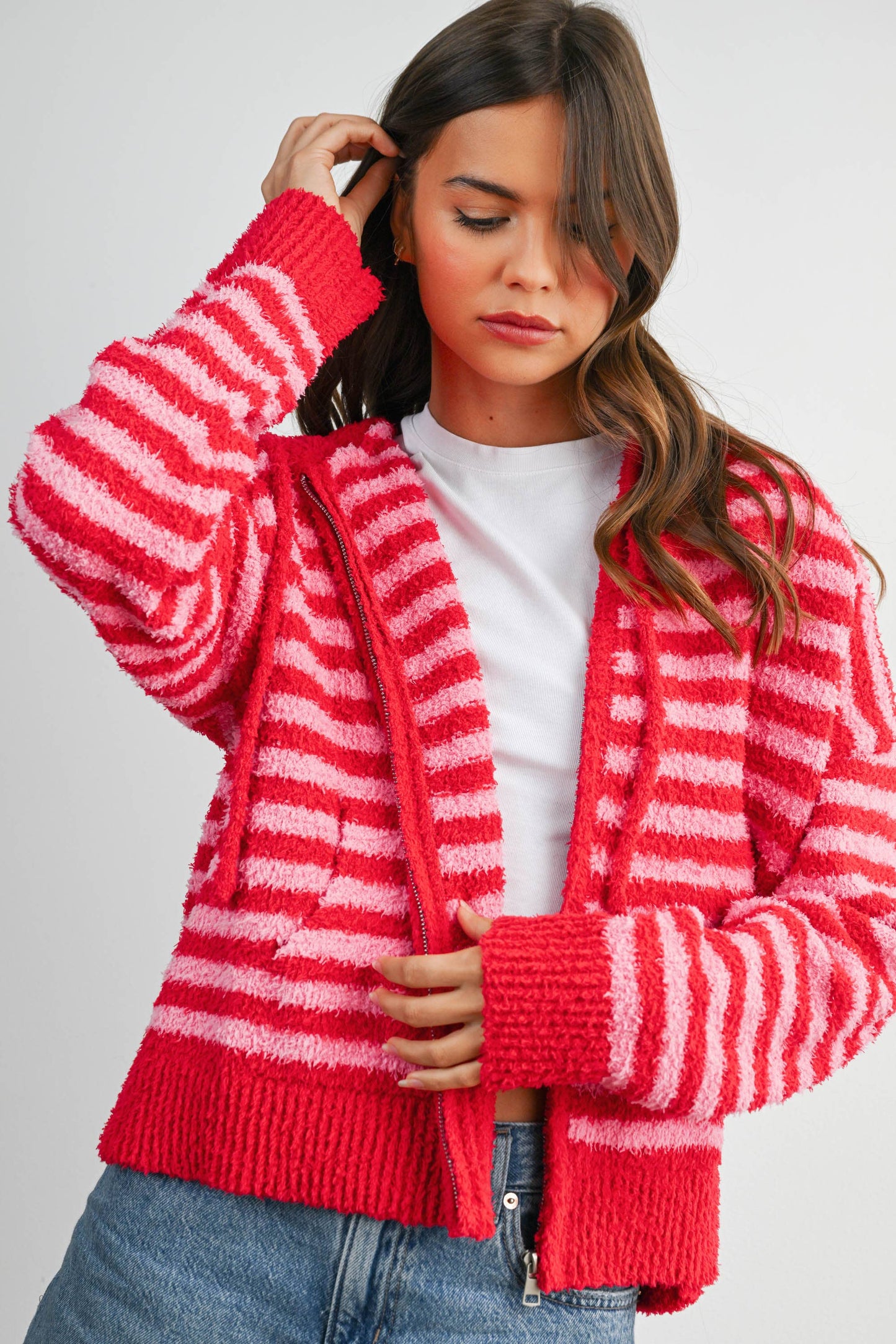 Pink Combo Stripe Zip-Up