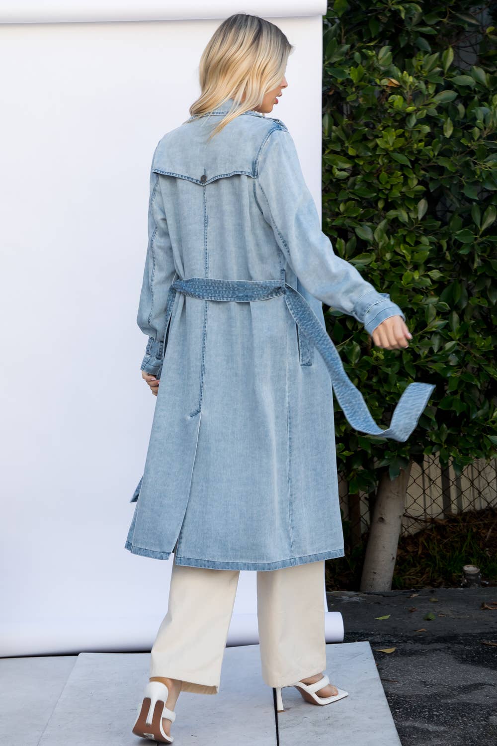 Denim Garment Washed Trench Coat