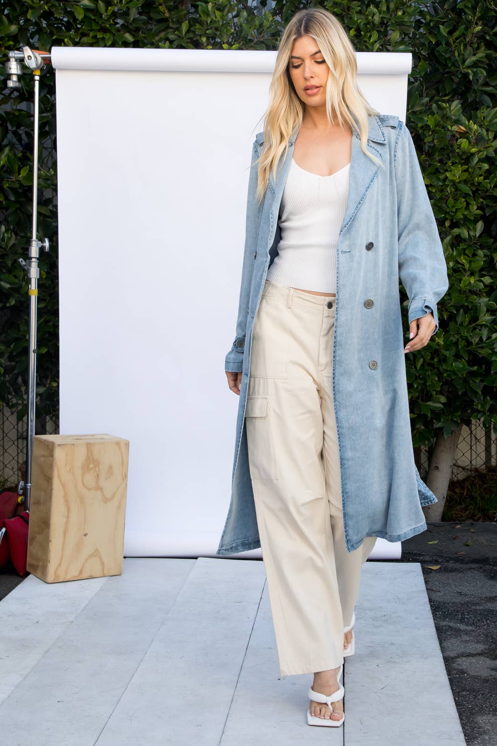 Denim Garment Washed Trench Coat