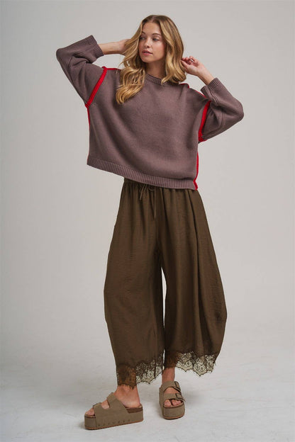Balloon Satin Lace Pant Chocolate
