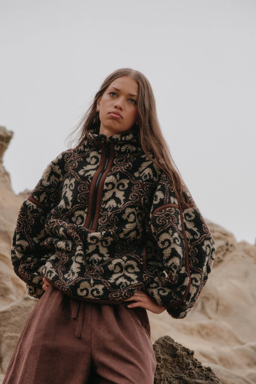 Ornate Sherpa Fleece Pullover