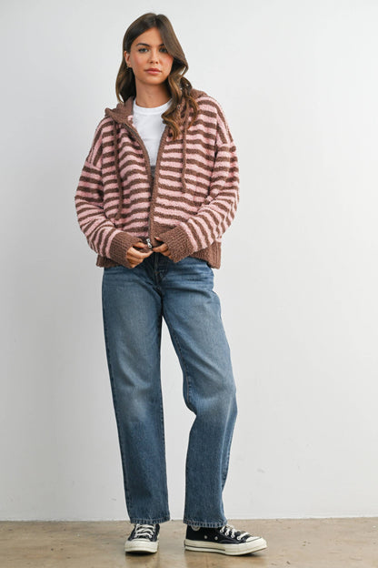Pink Combo Stripe Zip-Up