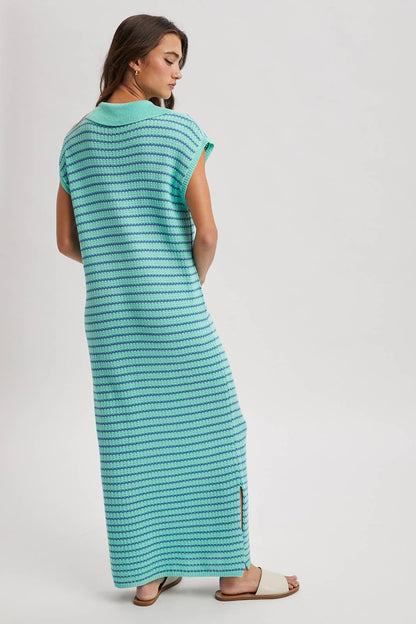Striped Midi Dress Blue Combo