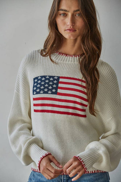 Knit Sweater American Flag Pullover Navy